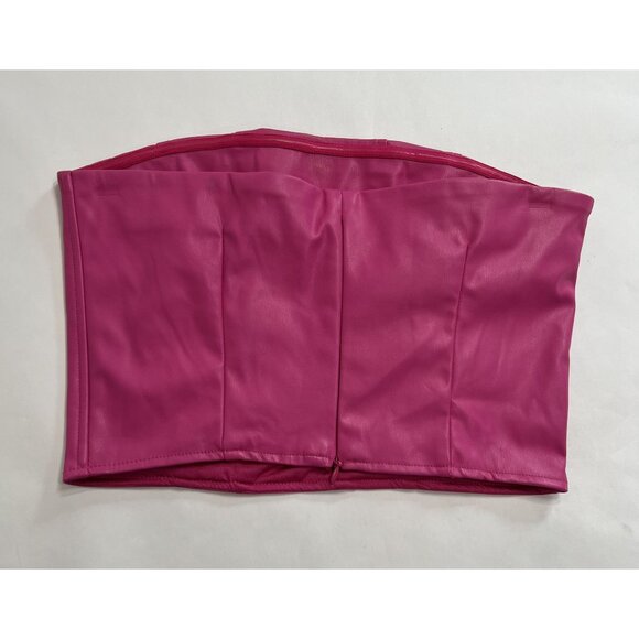 Lucy Paris Cher Faux Leather Cropped Strapless Top in Fuschia - Picture 4 of 5